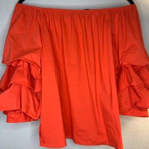Zara Orange off-shoulder puffy sleeve blouse